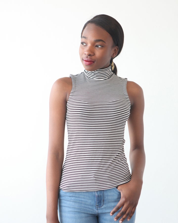 Fitted Striped Sleeveless Rib-Knit Mini Dress